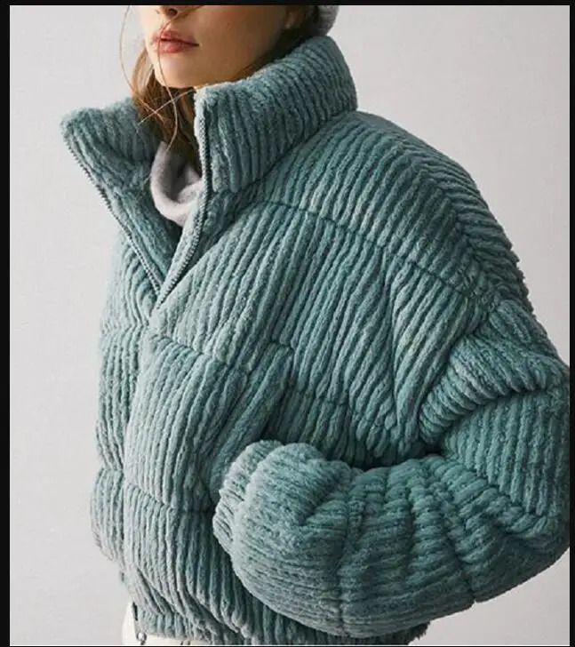 Winter Thicken Warm Jacket Women Korean Stand Collar Corduroy Parkas Female Pink Blue CottonPadded Short Coats 240907