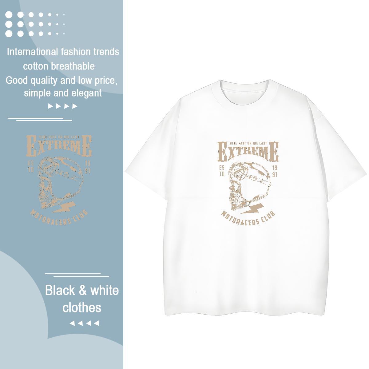Fashion Casual T-Shirts 230g Cotton Breathable Crew Neck Hip Hop skull Women Tshirts Nice Black Oversized Clothes