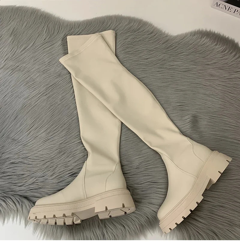 Womens Winter Boots Fashion Slip on Square Heel over the Knee High Boots Womens Winter Boots Elegant Modern Boots 240904