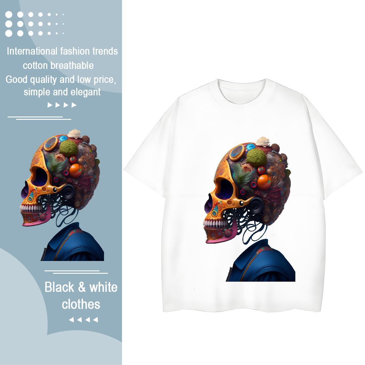 Casual New T-Shirts 100% Cotton 230g Short sleeve Soft Summer Casual skull Woman Tshirt Lady DIY Anime Printed Tops Shirt