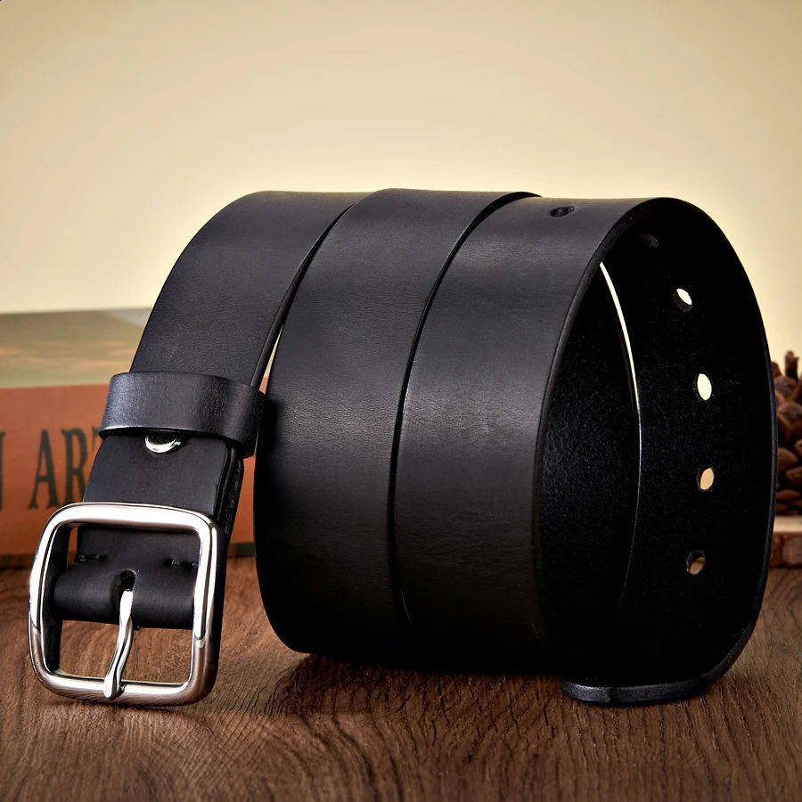 3.8CM Men Anti Allergy Stainless Steel Buckle Belt Vintage Cowskin Thick Real Genuine Leather Belt Male Cowhide Retro Jeans Belt 240906