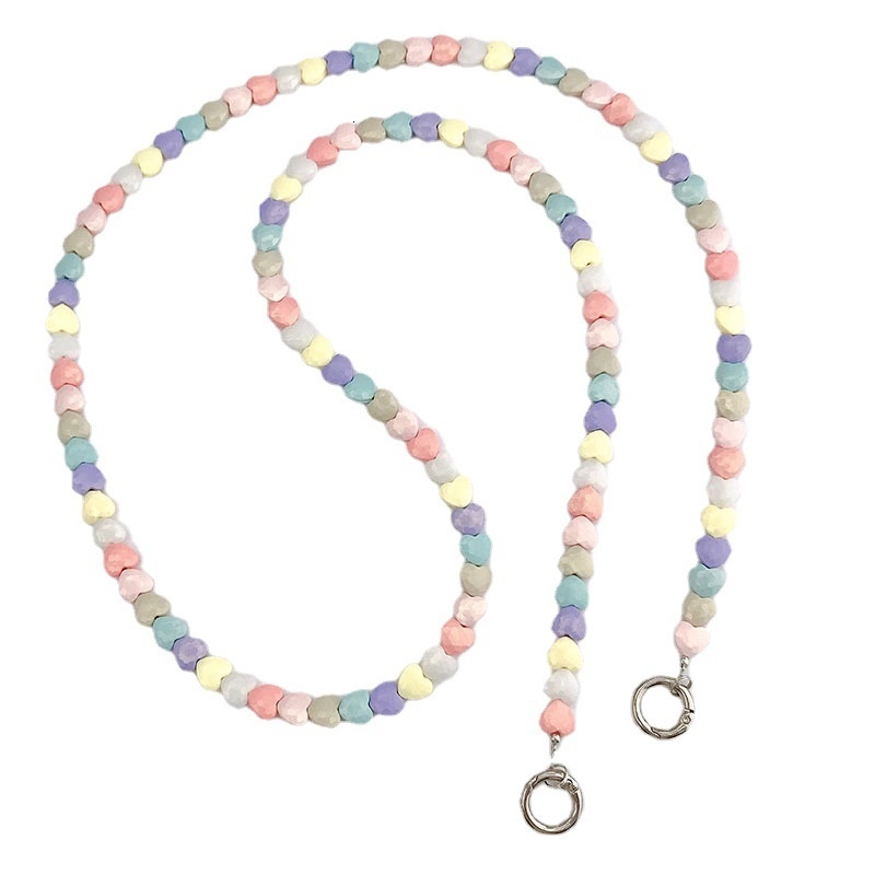 Yilian new colorful love diagonal bag shoulder strap rope pendant anti fall phone chain bead handmade hanging decoration
