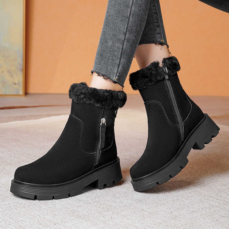 CMM Winter Womens Shoes Thick Velvet Boots Autumn and Winter Snow Boots Short Tube Wool Anti Slip Womens Northeast Cotton Shoes