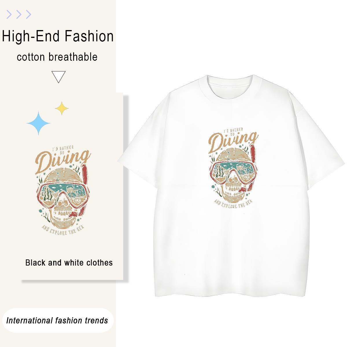 2024 Women T Shirts 100% Cotton 230g Crew Neck Breathable Beach skull Women Tees Unisex Oversized L-4XL Top Tees