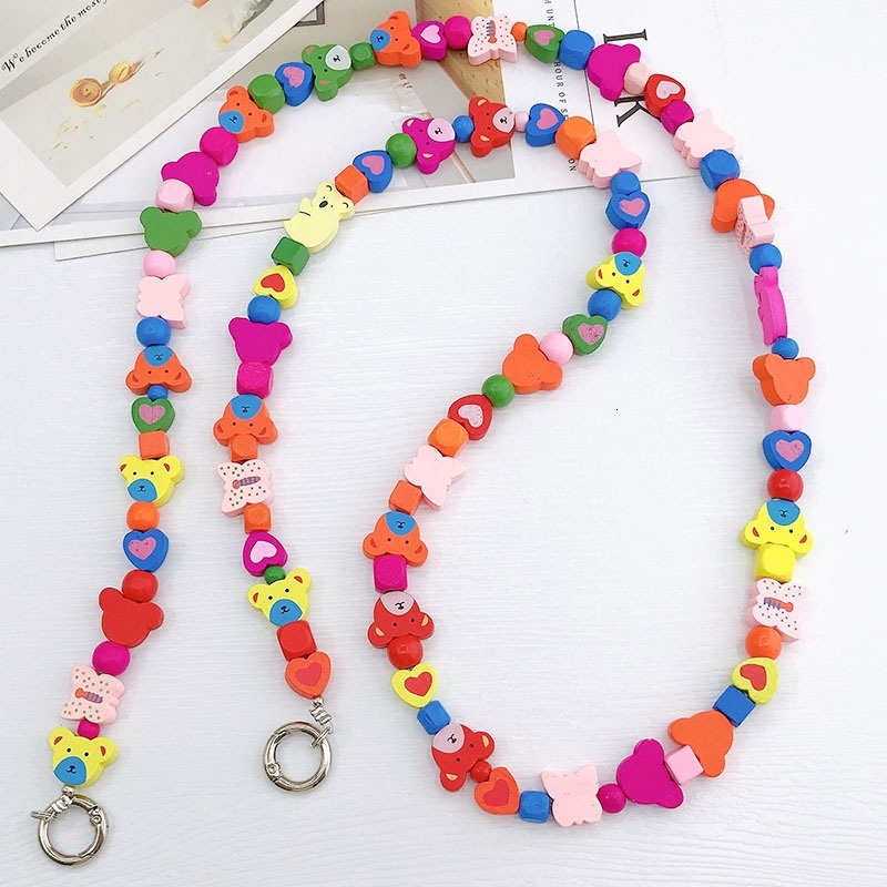 Yilian new colorful wooden bead butterfly diagonal cross phone case hanging chain shoulder strap pendant decoration