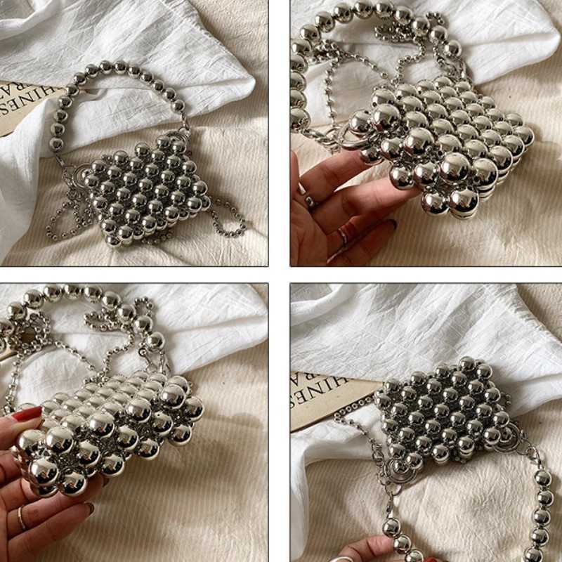 Childrens mini handbag tote bag bead woven cross body bag baby girl coin bag clutch bag Kawaii childrens pearl handbag W240906