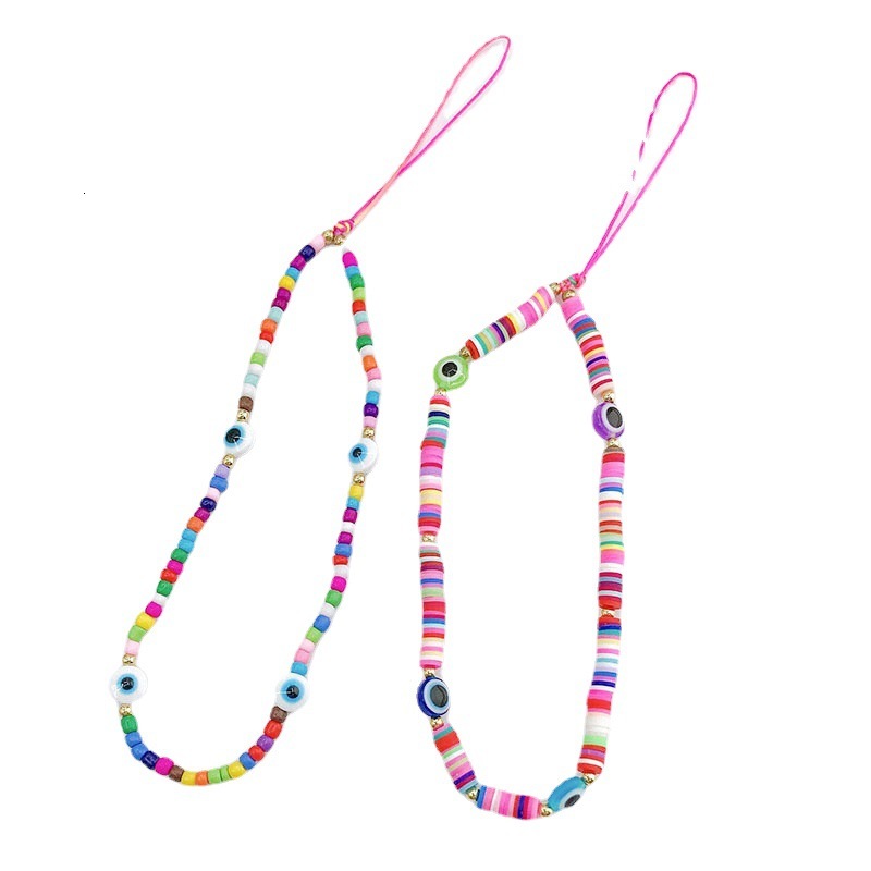 Yilian's new Devil's Eye mobile chain DIY accessories candy colored rainbow glass bead phone anti loss rope