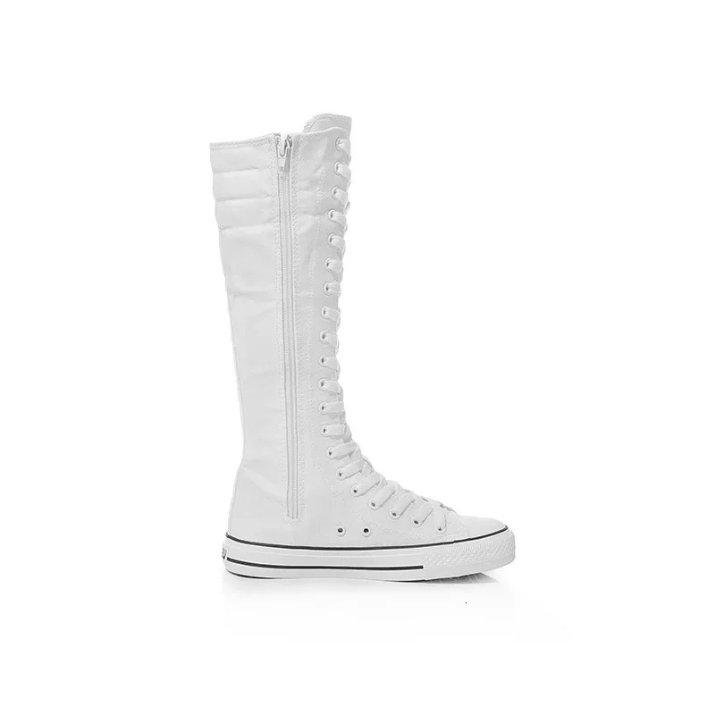 New Women Fashion High Top Flat Canvas Shoes Korean Knee-High Boots Plus Size 42 43 Ladies Dance Shoe