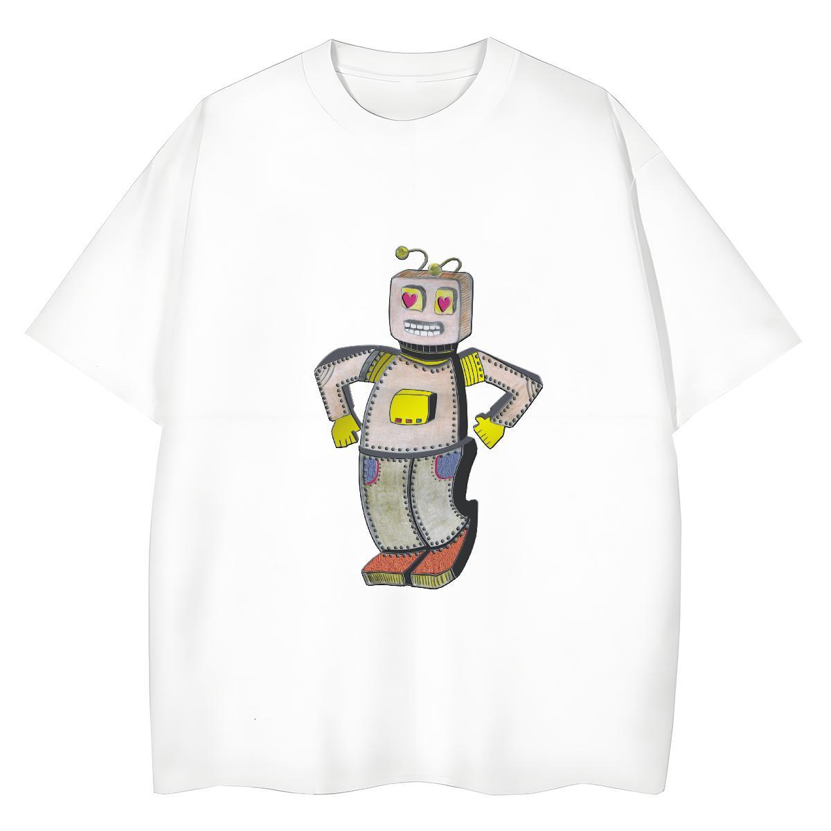 Fashion Casual T-Shirts 230g Cotton Breathable Crew Neck Beach robot Women Tees Wholesale Custom Print Plus Size Clothes Shirt