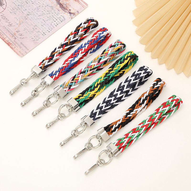 Yilian's new colorful woven keychain phone case hanging decoration pendant, short wrist strap, hand rope gift for women
