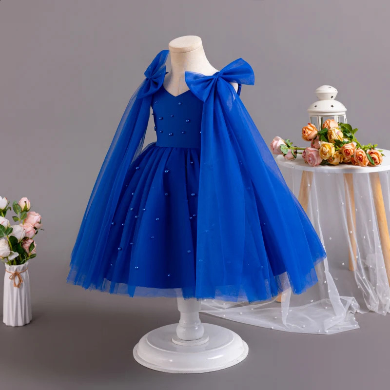 Cute little girl dress pearl net childrens dress princess dress 1-5 years old elegant floral day and evening dress 19105 240902