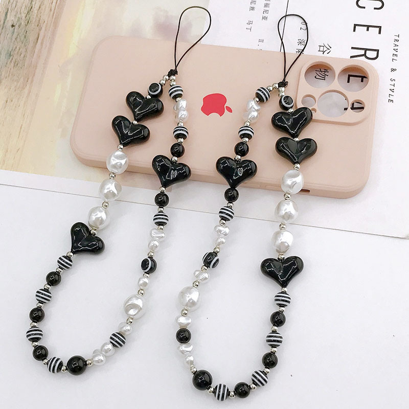 Yilian New Chain Black and White Rope Phone Hanging Decoration Striped Beaded Love Anti Loss Handheld