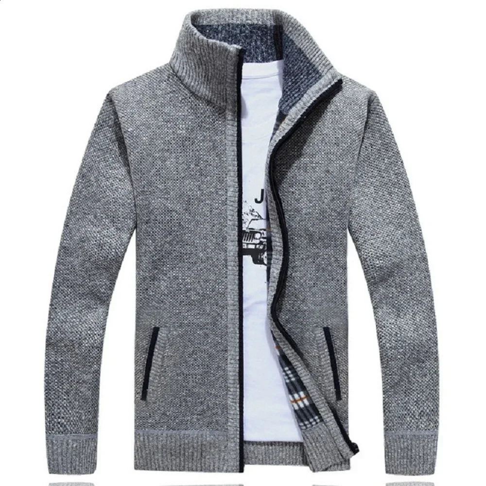 Winter thick mens knitted sweater jacket white long sleeved cardigan wool full zipper tight corset autumn plus size clothing 240906