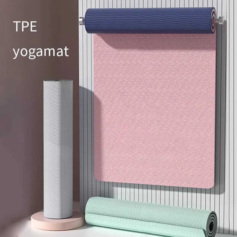 Yoga mat double-sided anti slip environmentally friendly fitness exercise mat with TPE yoga mat suitable for women suitable for yoga Pilates exercise 