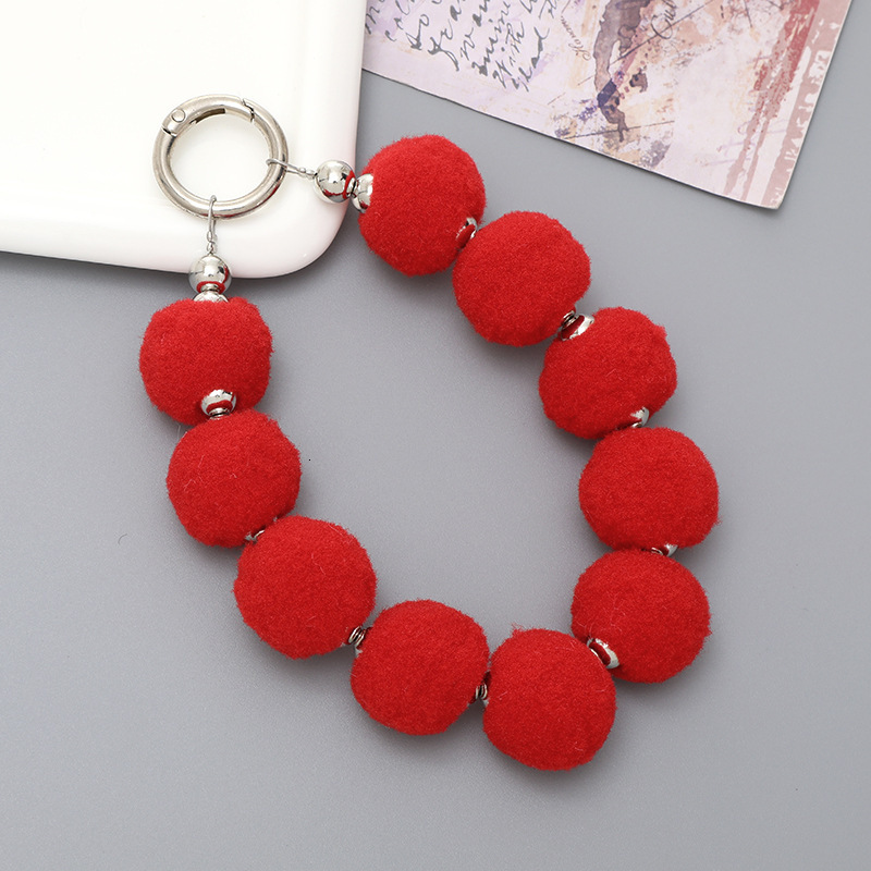 Yilian autumn and winter plush ball round pendant DIY silver separated bead wrist strap universal phone case ins wind hanging rope