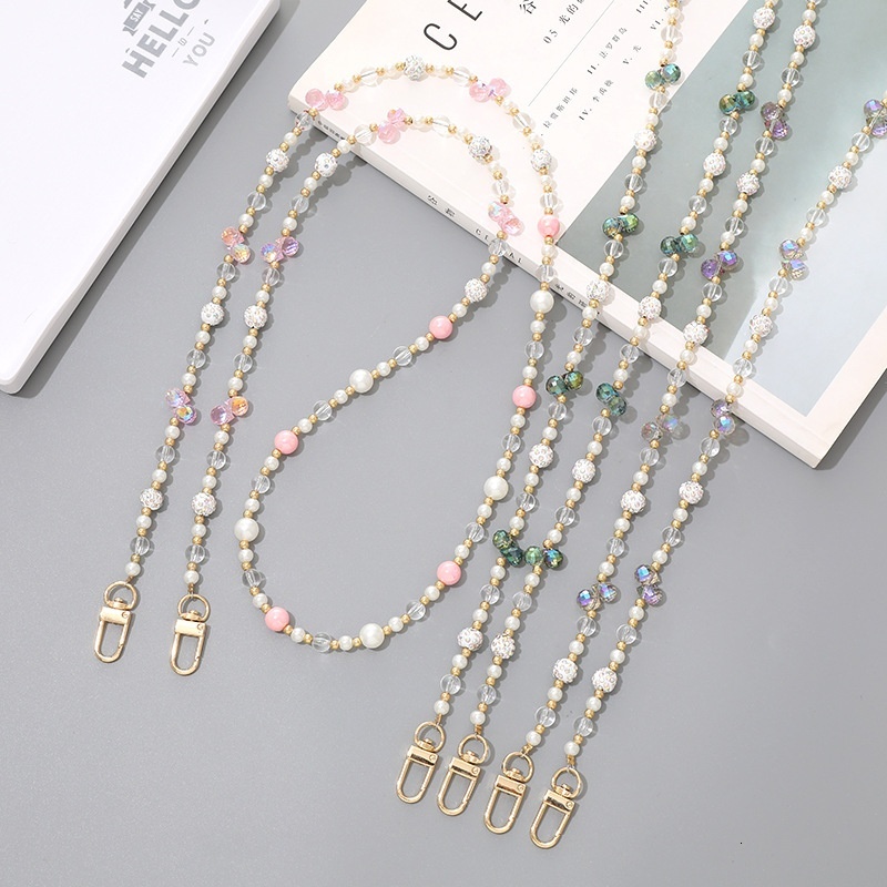 Ins simple and creative new bead mixed crossbody can be carried back chain mobile phone hanging rope