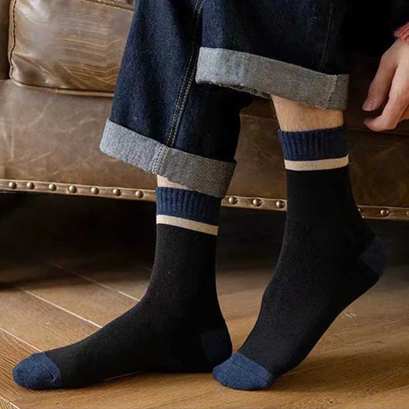 5 pairs of pure cotton mens short loop socks with winter stripes solid soft business towels warm party dresses long and happy socks Sokken W240905