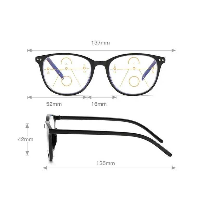 Retro Progressive Multifocal Reading Glasses Women Big Frame Anti Blue Rays Eye Protection Presbyopic Eyewear+1.0 To+4.0 W240907