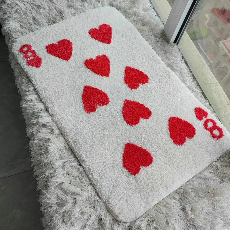 Red Love Heart 8 Carpet Soft Tufted Card Shape Rug Living Room Decor Non-slip Bathroom Floor Mat Bedroom Doormat Bedside Pad H260226