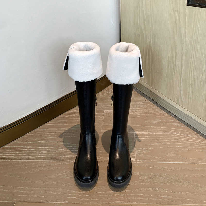 CMM Winter Wool Knee High Boots for Women French Knight Boots French Slim High Tube Warm Snow Boots