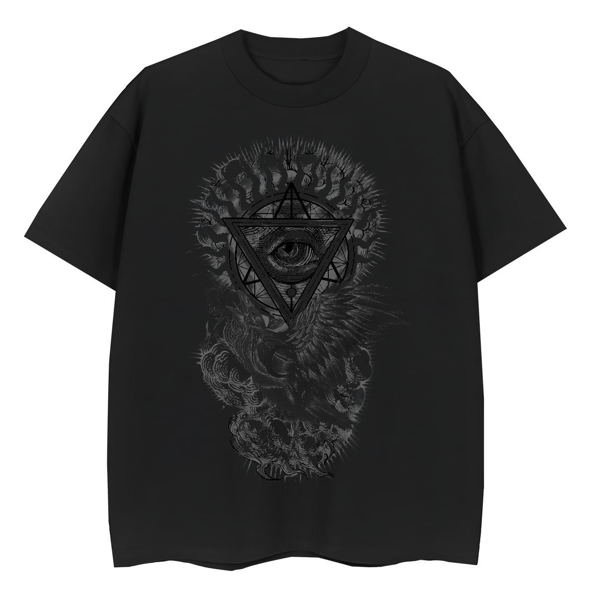 Fashion Casual T shirt 100% Cotton 230g Breathable Short Sleeve Street Wear eye of the devil Unisex Tshirts Soft Oversized Clothes Shirt