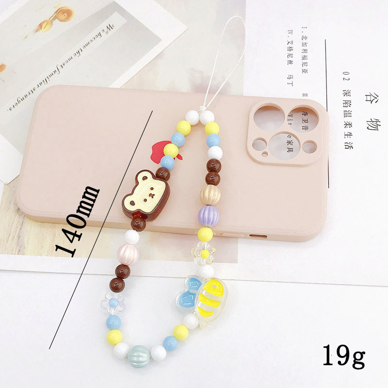 Yi Lian's New Cat Head Chain Beaded Little Bear Strap Short Anti Drop Phone Case Handrope Hanging Accessories