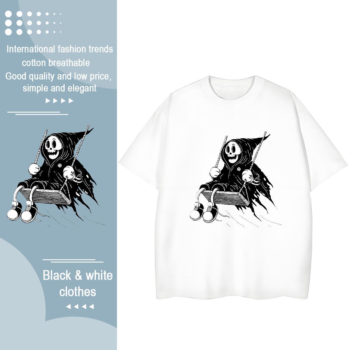 Fashion T shirt 230g 100% Cotton Crew Neck Spring Summer skull Woman Tshirt Brand Oversized L-4XL Clothes