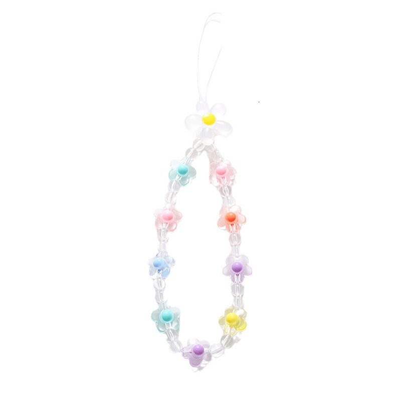 Acrylic flower chain bead mobile phone hanging anti fall wrist strap short hand rope for women