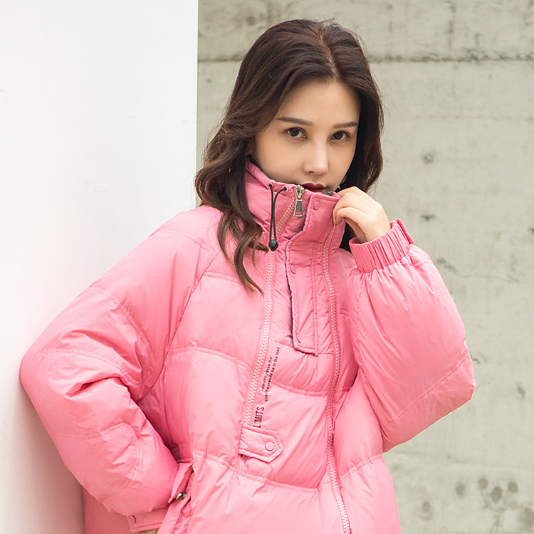 Elegant designer white coats provide quality duck down padding for cold weather