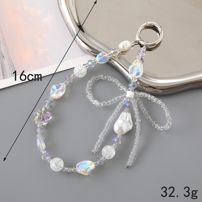 Ins new pearl bow bead case keychain pendant wrist strap phone lanyard accessory