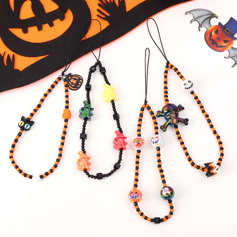 Halloween New Product Skull Pumpkin Ghost Head Bead Chain CCD Camera Accessories Phone Hanging Rope Female