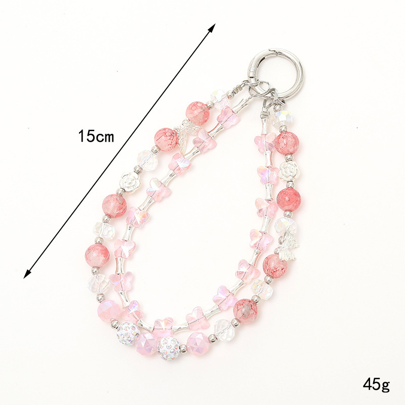 Luxury and high-end dual chain mobile phone lanyard, crystal butterfly bead pendant, luggage, keychain, hanging accessories
