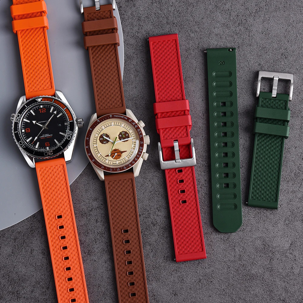 Premium Smart Rubber Watch Band 18mm 20mm 22mm FPM/FKM Watch Strap Fluoro Rubber Watchbands Quick Release For Each Watches 240906