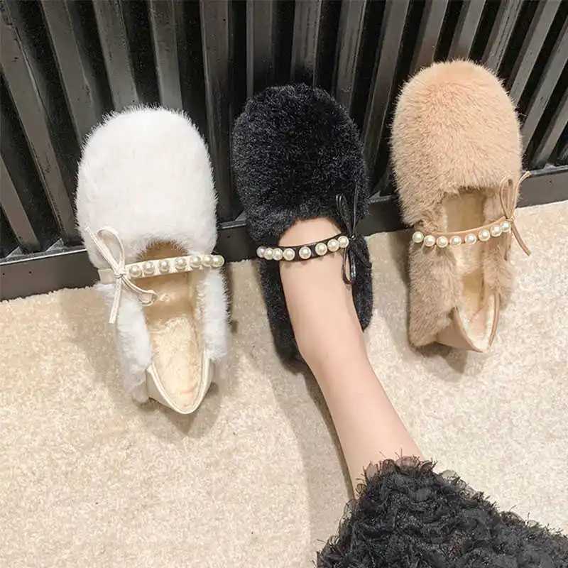 Slippers Bow-Knot Winter Shoes Women Loafers Fur Autumn Round Toe Modis Casual Female Sneakers Slip-on Butterfly Fall New Moccasin 2024 S Y240907L0JK