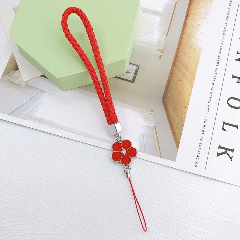 Creative leather lanyard bracelet, new woven mobile phone chain, camellia flower plum blossom short hand rope