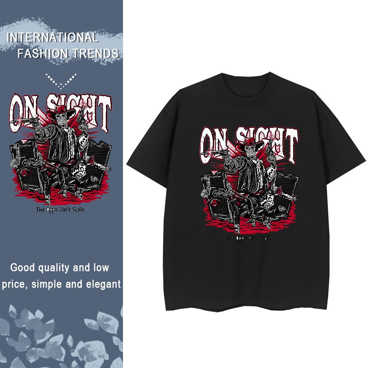 Fashion New T-Shirts 100% Cotton 230g O Neck Short Sleeves High Street Hip Hop skull Women Tees High quality Cartoon Print Top Tees