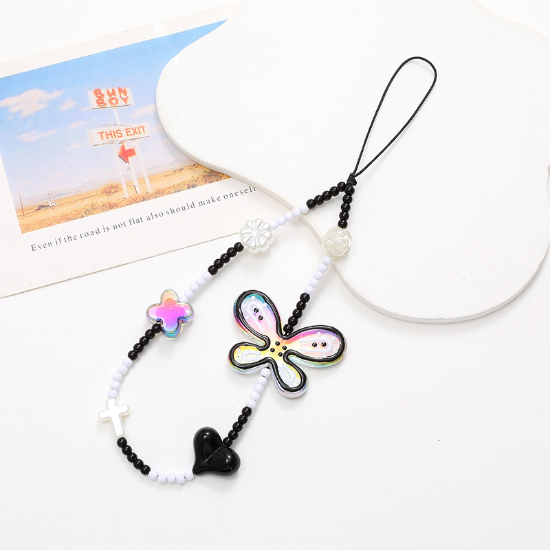 INS Pink Millennium Style Y2K Sweet Spicy Girl Phone Beaded Mobile Cordage Portable Hanging Chain Pendant Female