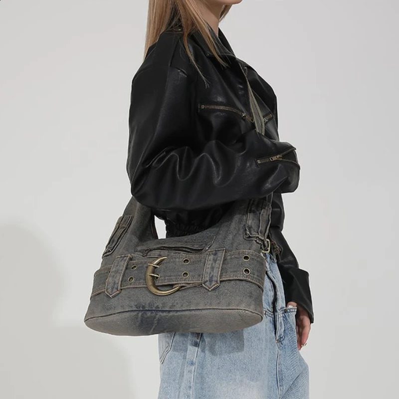 Denim Zipper Youth Crossbody Bags 2024 High Quality Sense Shoulder Unique n Wide Straps Tote for Women 240906