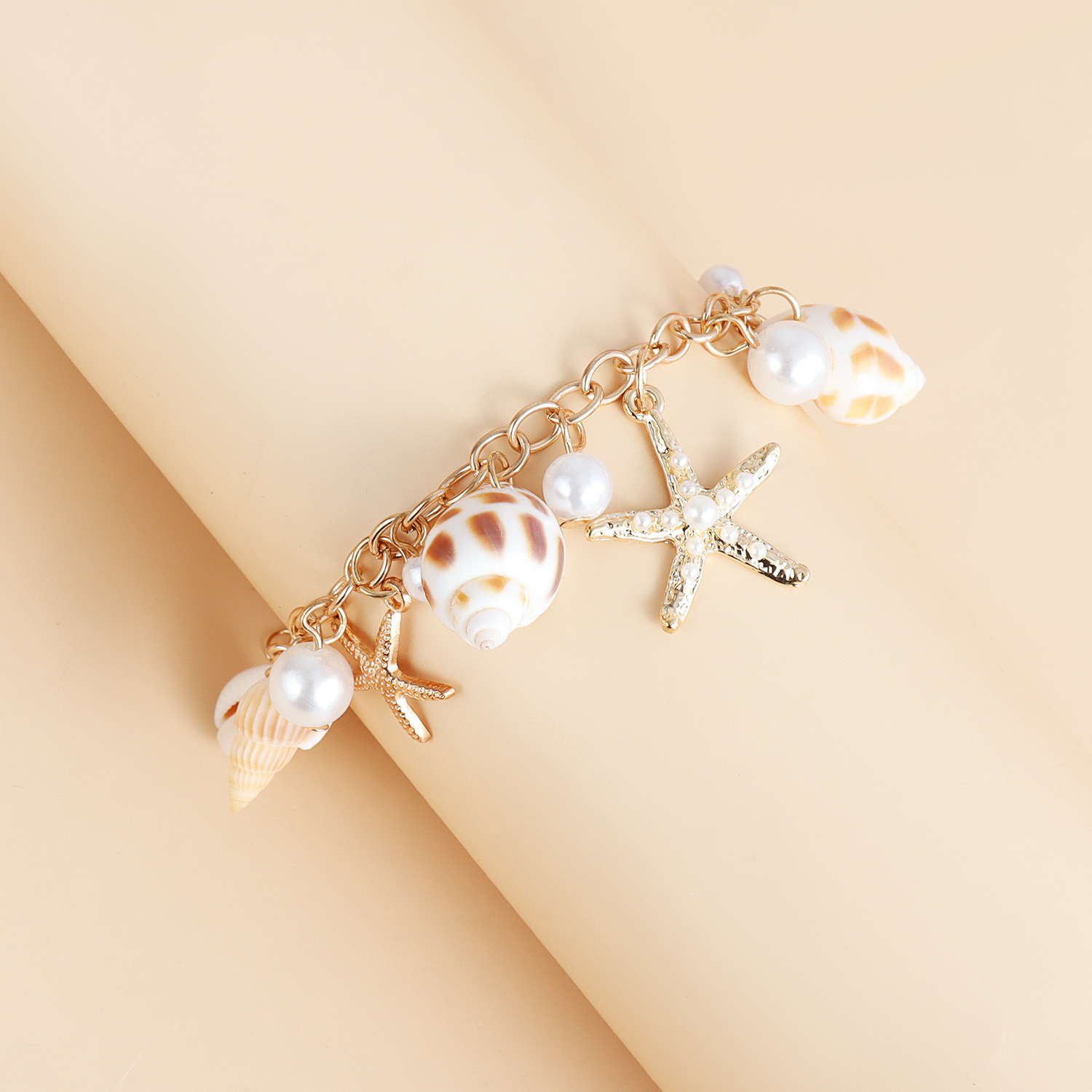 Fashion Beach Charm Bracelets Starfish Sea Shell Pearl Bracelet Gold Plated Zinc Alloy Chain Link Jewelry Party Birthday Travel Gifts Novelty