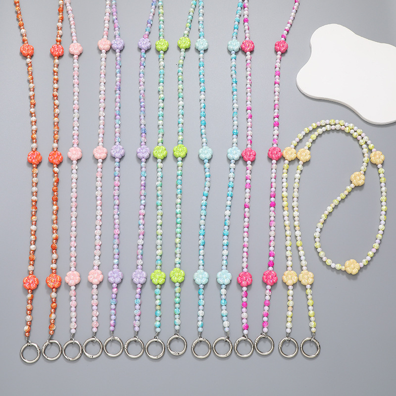 New bead flower acrylic diagonal cross chain long hanging single shoulder strap phone rope