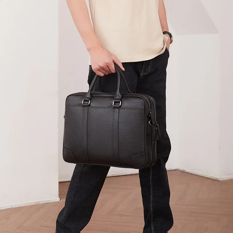 SENOFAN Executive briefcase mens leather retro business bag A4 notebook handbag travel ten fonts 240906