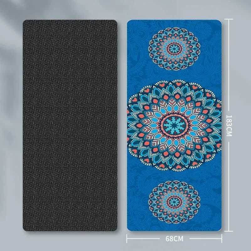 183 * 68 * 0.15cm folding portable thick suede yoga mat with printed sound absorption and extended anti slip pad W240906