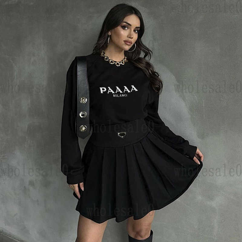 Two Piece Dress sets designer Autumn and winter new fashion letters solid color long sleeve hoodie high waist stitching pleated skirt two-piece set