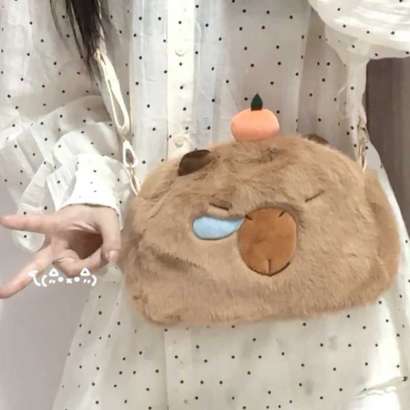 Kawaii Capybara Plush Womens Bag Versatile Cartoon Capibala Crossbody Bag Large Capacity Handbag Childrens Gift Outdoor Bag W240906