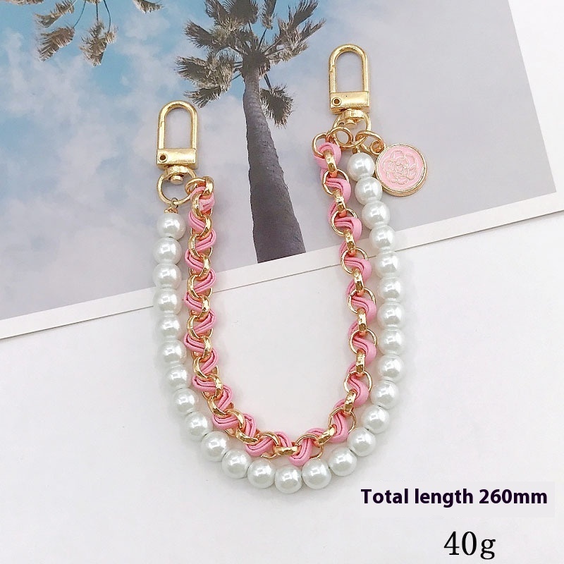 Yilian New Double Pearl DIY Phone Case Jewelry Accessories Metal Piercing Leather Handheld Chain