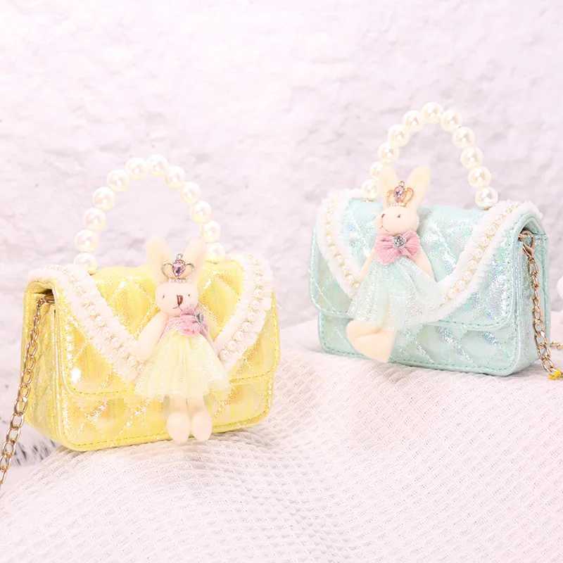 Childrens Bag Spring Summer New Childrens Fashion Candy Colorful Messenger Bag Little Girl Pearl Personalized Handbag W240906