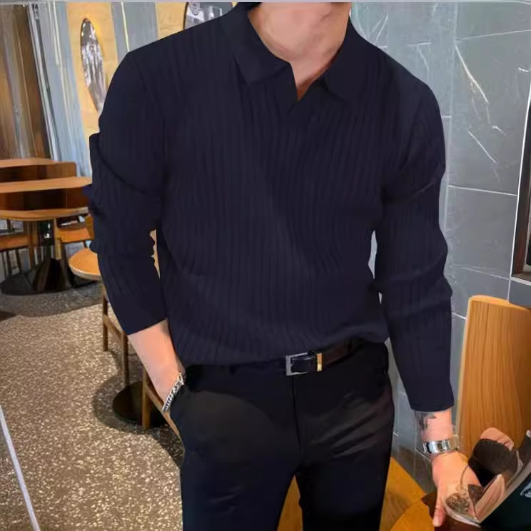 Mens sweaters and pullovers Men Ribbed Knit Solid Sweater Pullover for Men Polo Shirt