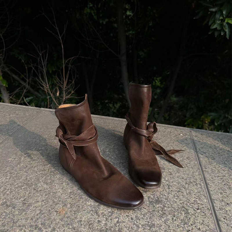 Leather Niche Design Butterfly Knot Fashion Boots Wrapped Strap Tied Short Boots For Women Autumn Martin Boots Worn Flat Bottomed Boots Single Boots 2