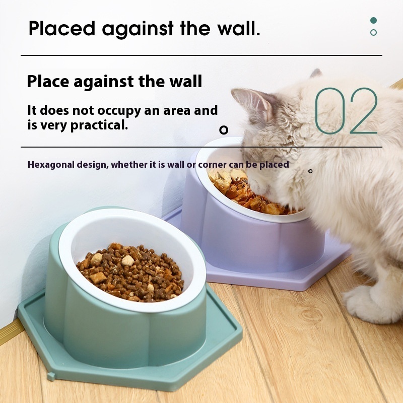 Pet diamond can be combined tilted neck protection, cat food bowl with slanted mouth, knock and anti slip feeding bowl, pet supplies
