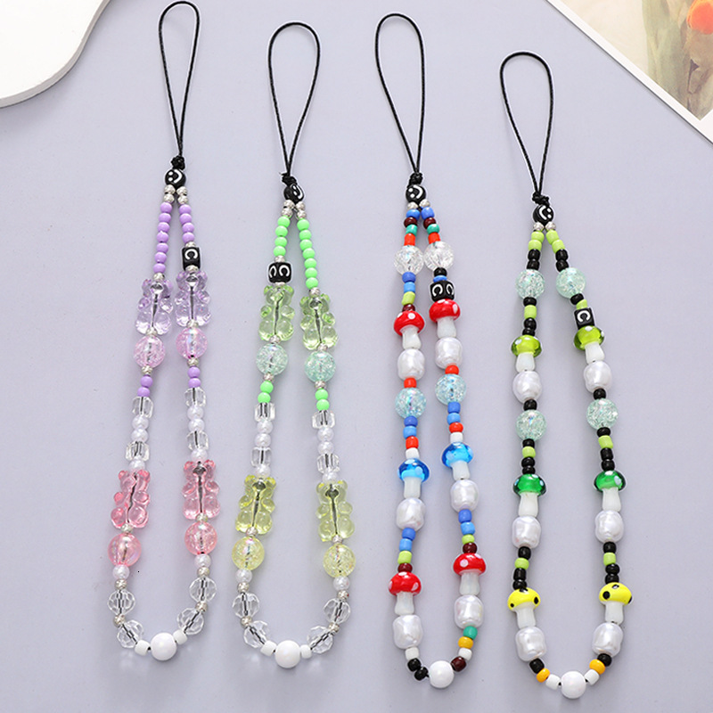 Little Bear Colorful Mushroom Mobile Phone Rope Hanging Short Handheld Drop and Anti Loss Chain